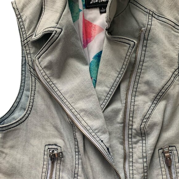 Sam Edelman Denim Cropped Moto Vest Blue Women's Sleeveless Jean Jacket- L-- NWT - Picture 7 of 12